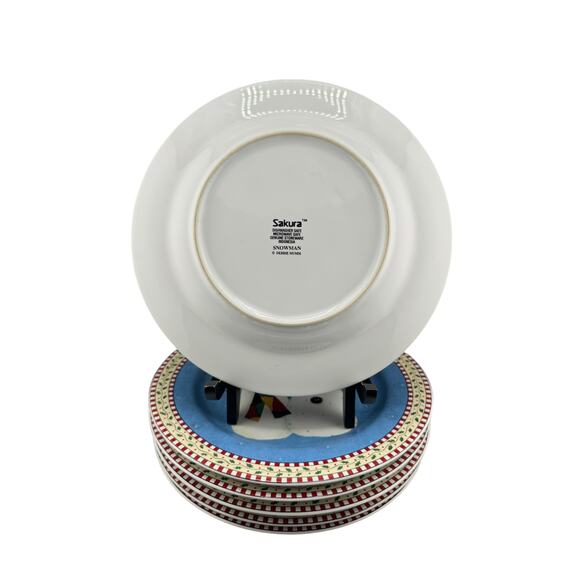 Vintage 1990s Debbie Mumm Sakura Holiday Snowman Dessert Plates Set of 6 - Picture 3 of 3